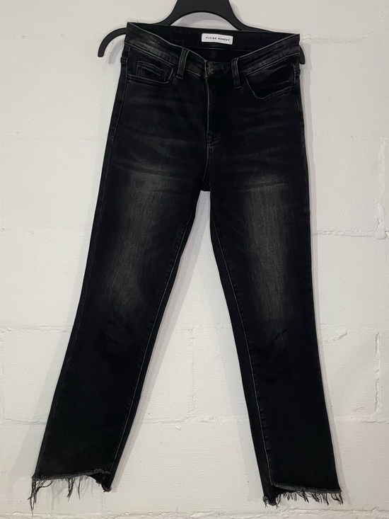 Flying Monkey Denim - Flying Monkey Washed Black Straight Leg Jeans with Frayed Hem